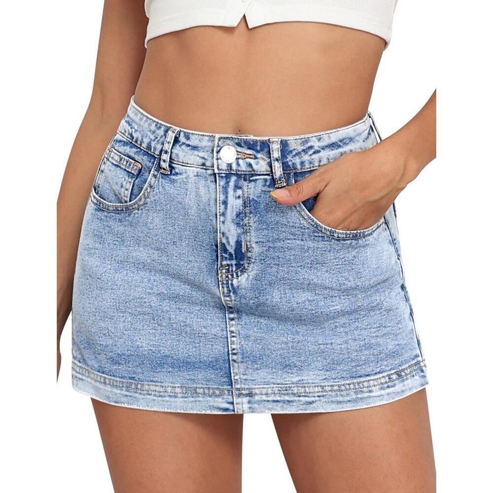 Women Denim Skort High Waist Mini Skirt Casual Fashionable Breathable